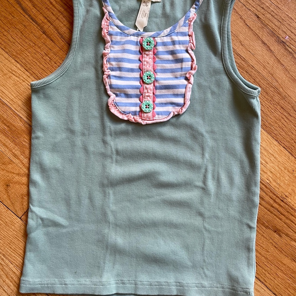 Matilda Jane Sage Green Tank Top with Striped Bib
